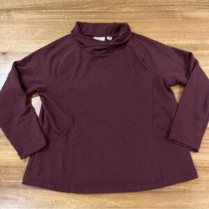 LL Bean Women’s Maroon Pullover Mock Neck Sweater Front Pockets Size M Pet EUC